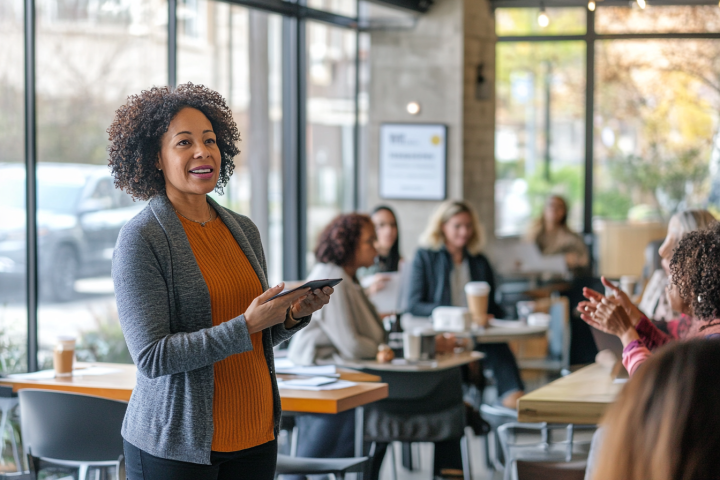 Mary Haycox leading a Human Resources workshop at The Hive in Virginia Beach, speaking to a group of small business owners.