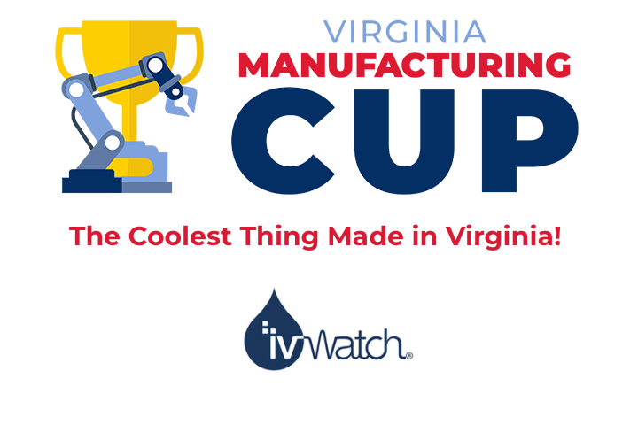 Logo of the Virginia Manufacturing Cup with a trophy icon featuring a robotic arm, accompanied by the text "The Coolest Thing Made in Virginia!