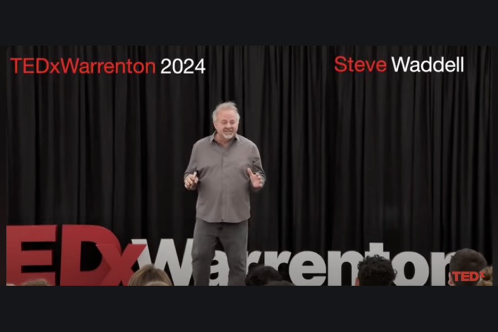 Steve Waddell delivering his TEDx talk at TEDxWarrenton 2024.